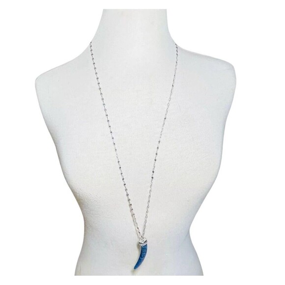 White House Black Market Horn Pendant Corno Cornicello Swirled Blue Necklace 36” - Picture 4 of 6